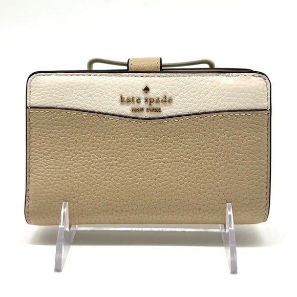 Kate Spade Leila Medium Pebbled Leather Compact Bifold Wallet Tan/Cream
